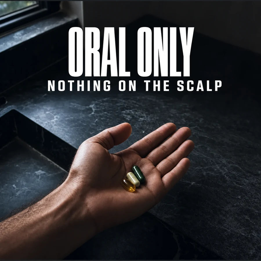 Three capsules in a hand, nothing on the scalp