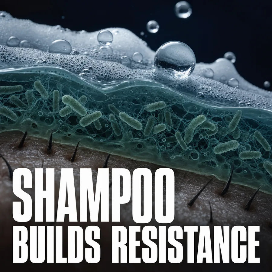 Shampoo beading off a biofilm